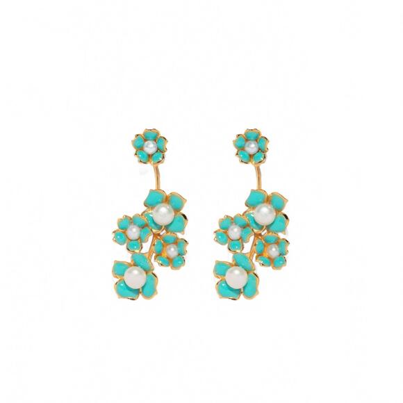 NEW THE PINK REEF falling florals earrings in turquoise